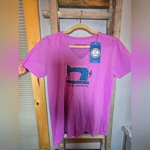 Life is Good Womens Purple SS Vee T-Shirt Sewing Machine Love NWT Medium
